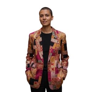 Raleigh the"Made You Look Patchwork Women's brocade & metallic accent blazer,"